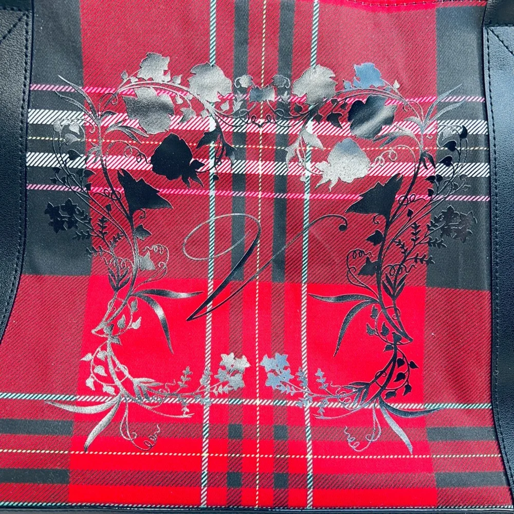 Victorias Secret Womens Tote Bag Multicolor Plaid Embroidered Dual Handle M